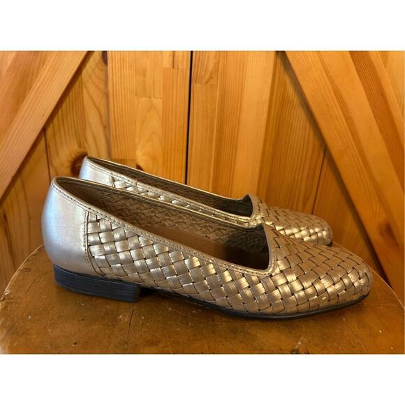 Naturalizer Woven Brazil Leather Ballet Flats Loafers Shoes Womens 7.5N Pewter - Picture 1 of 11